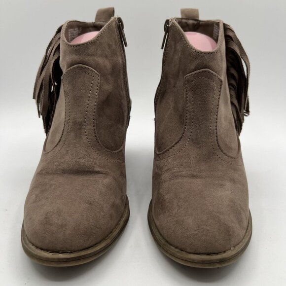 Faded Glory Women 9 Brown Fringe Faux Suede Zip Heel Ankle Boots Western Cowgirl - Picture 4 of 16